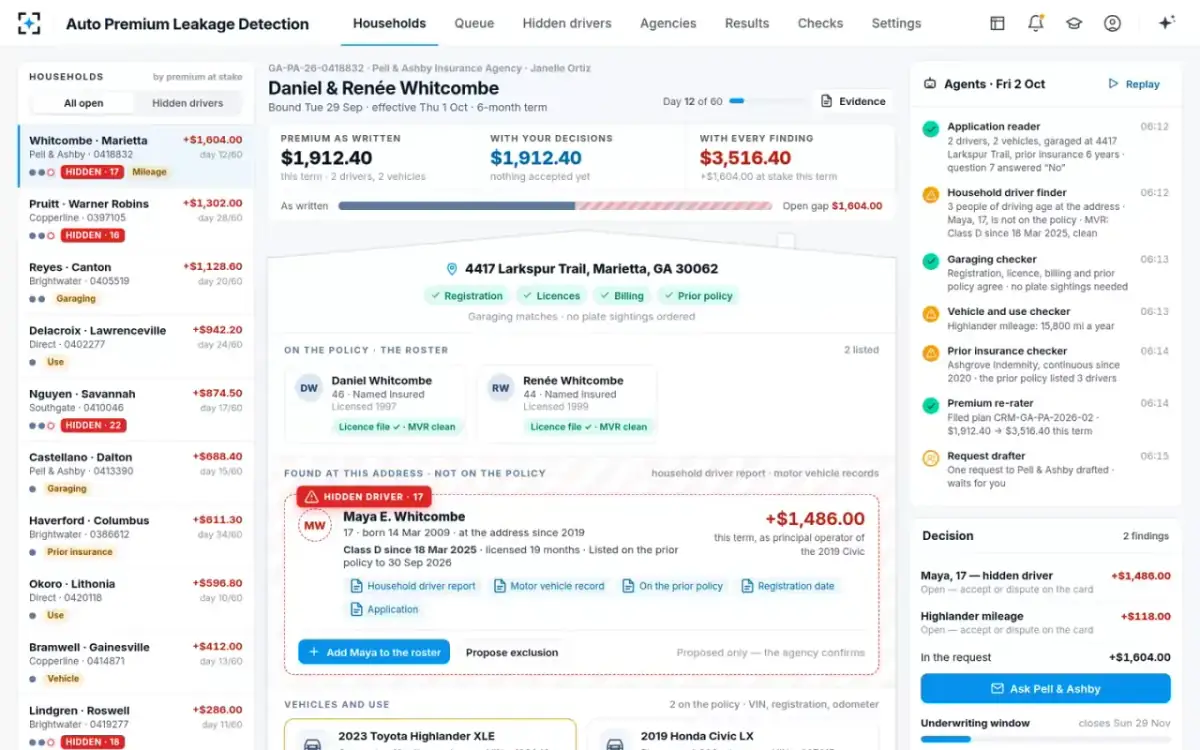 Auto Premium Leakage Detection — The household card