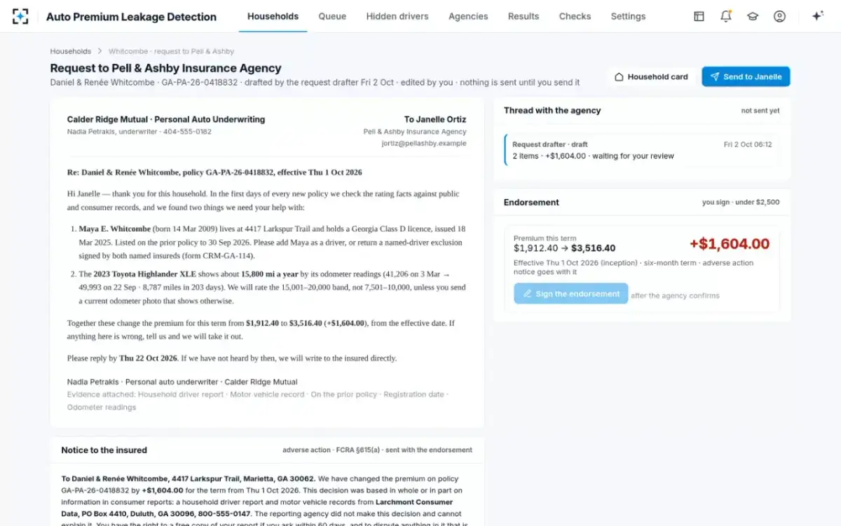 Auto Premium Leakage Detection — The agency request