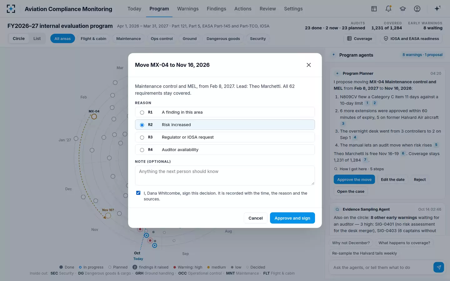 Aviation Compliance Monitoring — Approve a program change