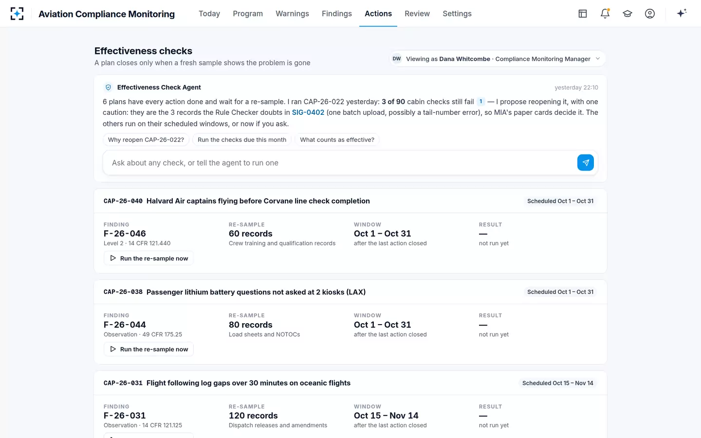 Aviation Compliance Monitoring — Effectiveness checks
