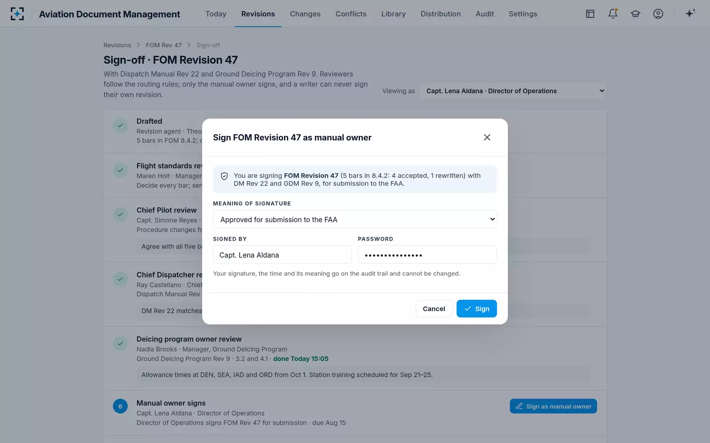 Aviation Document Management — Review and sign-off