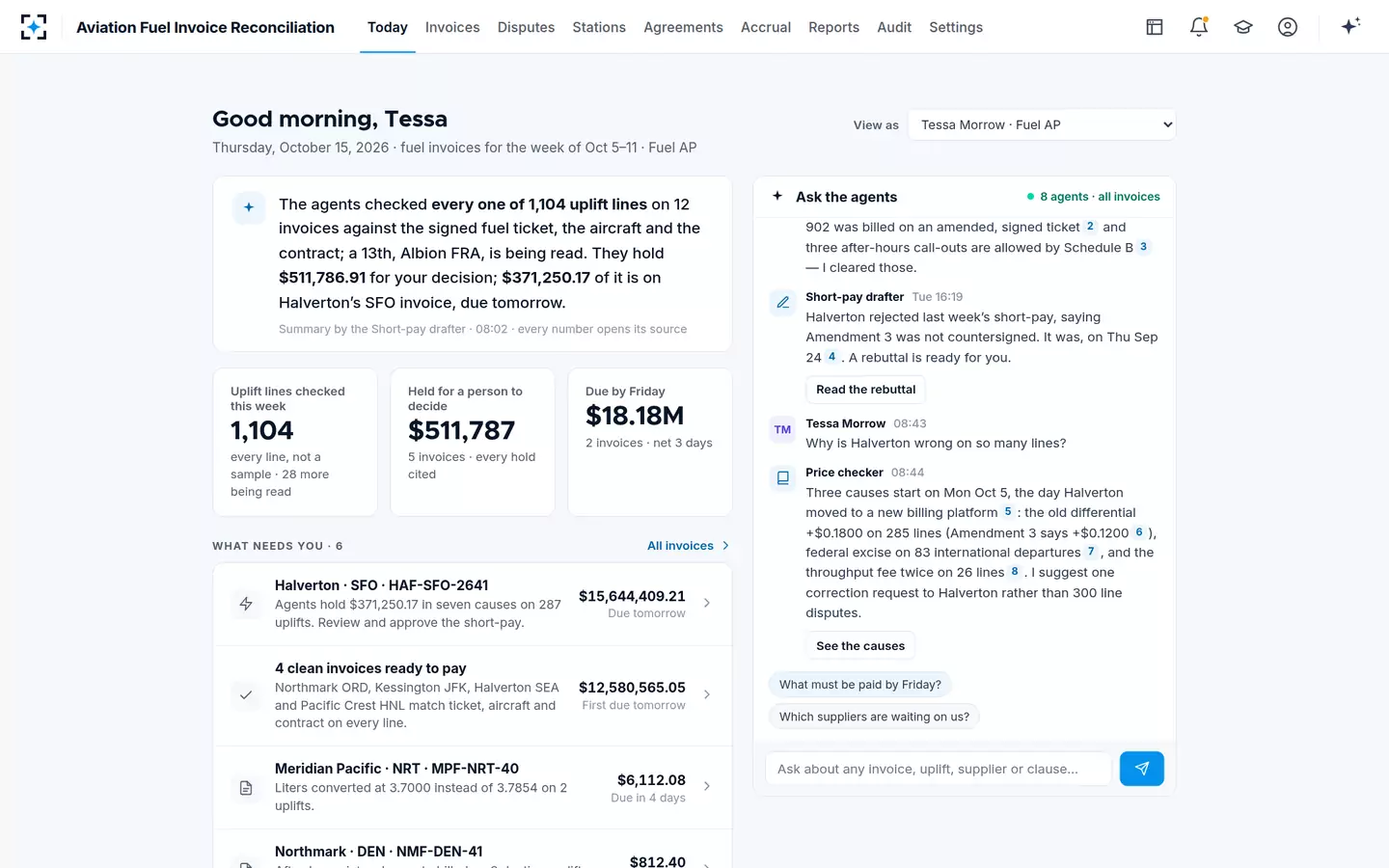 Aviation Fuel Invoice Reconciliation — Ask the agents