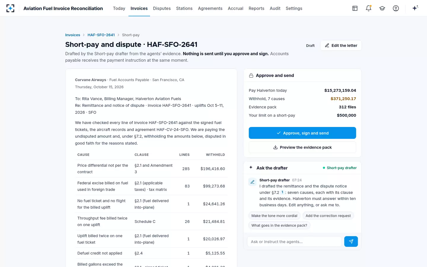 Aviation Fuel Invoice Reconciliation — Fuel short-pay and dispute