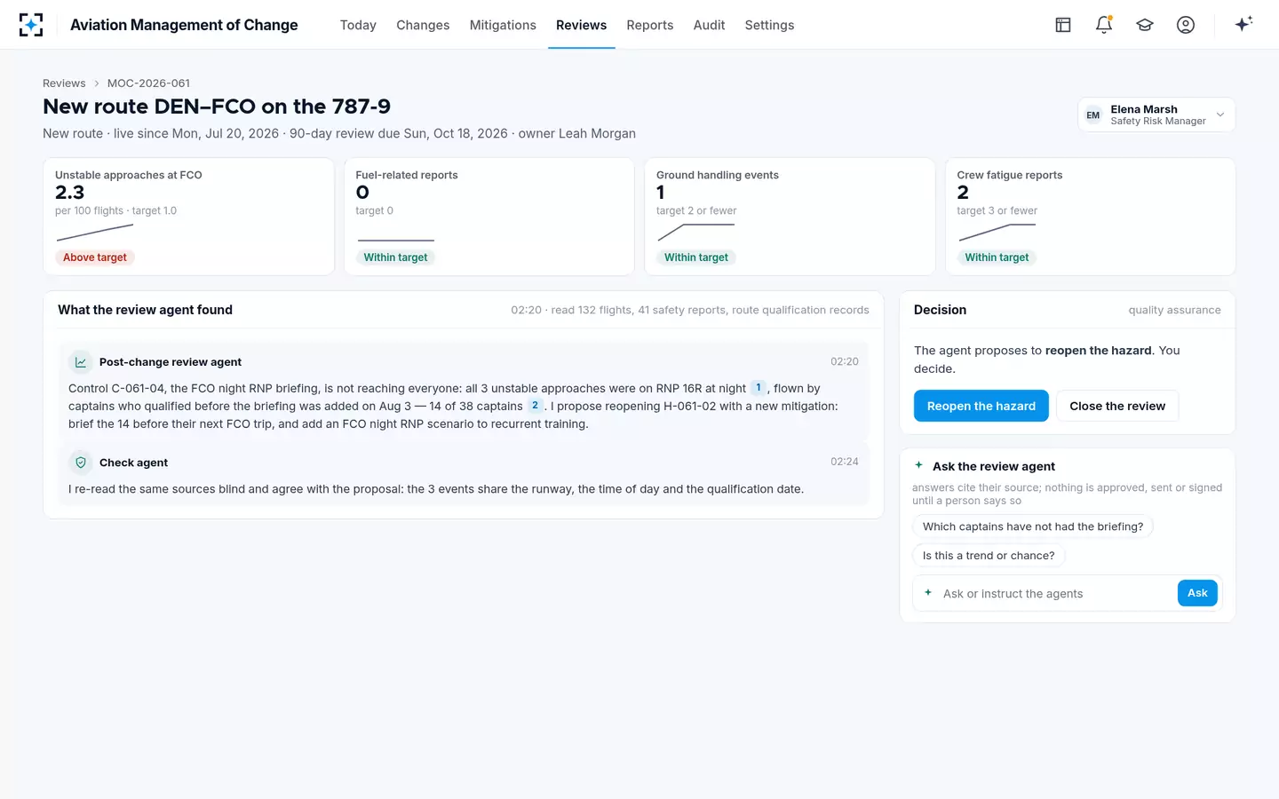 Aviation Management of Change — The 90-day post-change review
