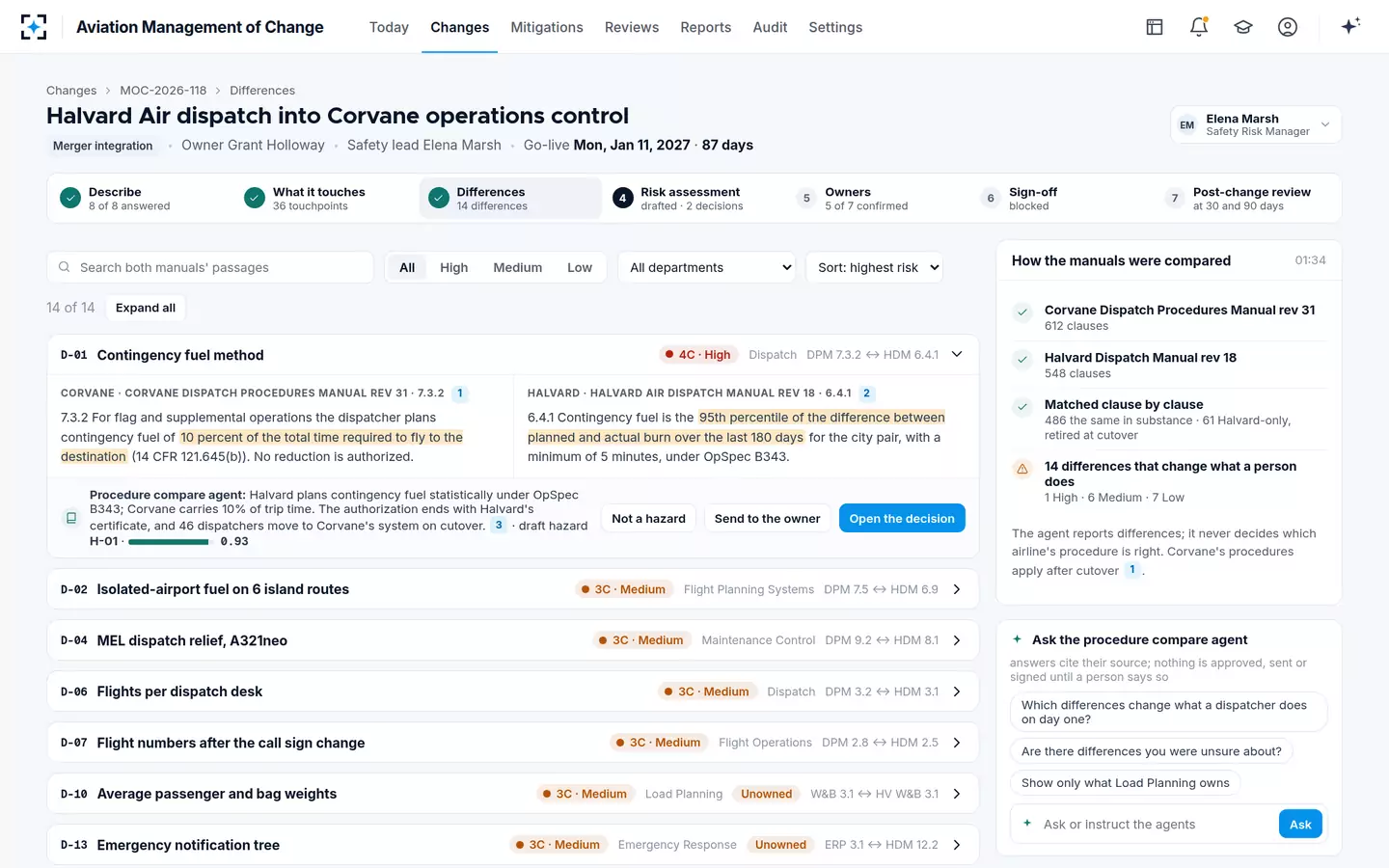 Aviation Management of Change — Two airlines' manuals side by side