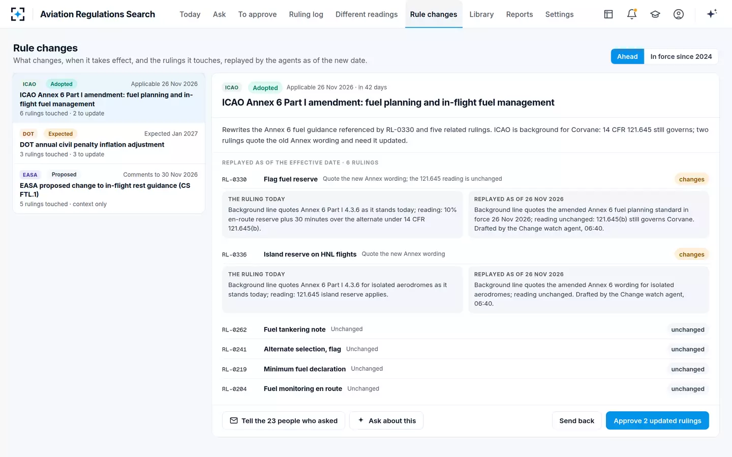 Aviation Regulations Search — Rule changes and replayed rulings