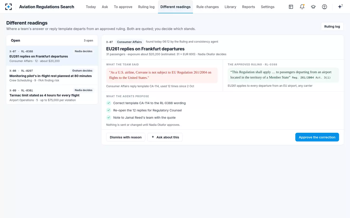 Aviation Regulations Search — Different readings