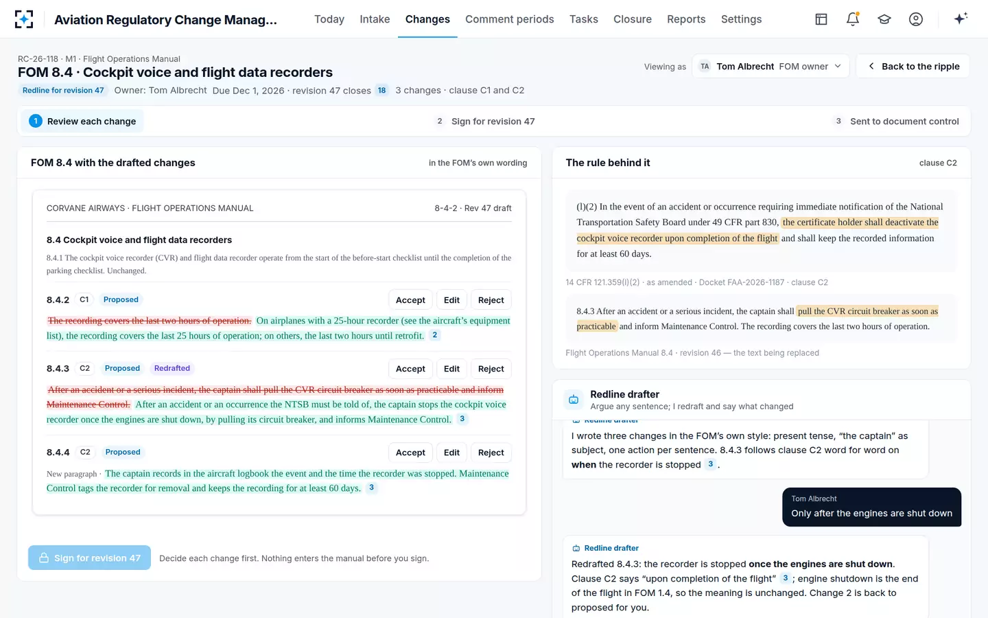Aviation Regulatory Change Management — Manual redline