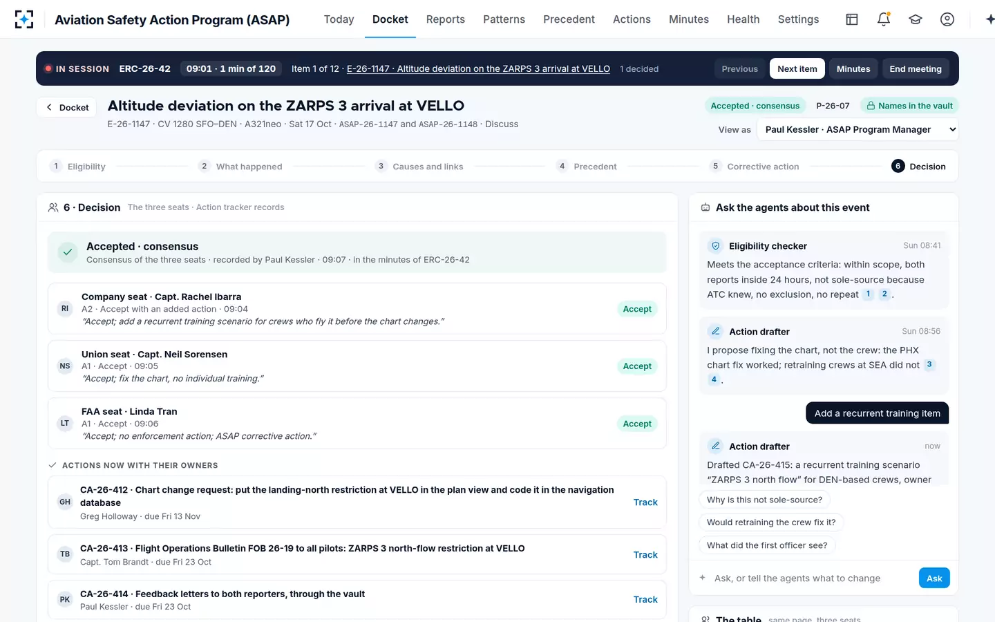 Aviation Safety Action Program (ASAP) — Consensus, and actions with owners