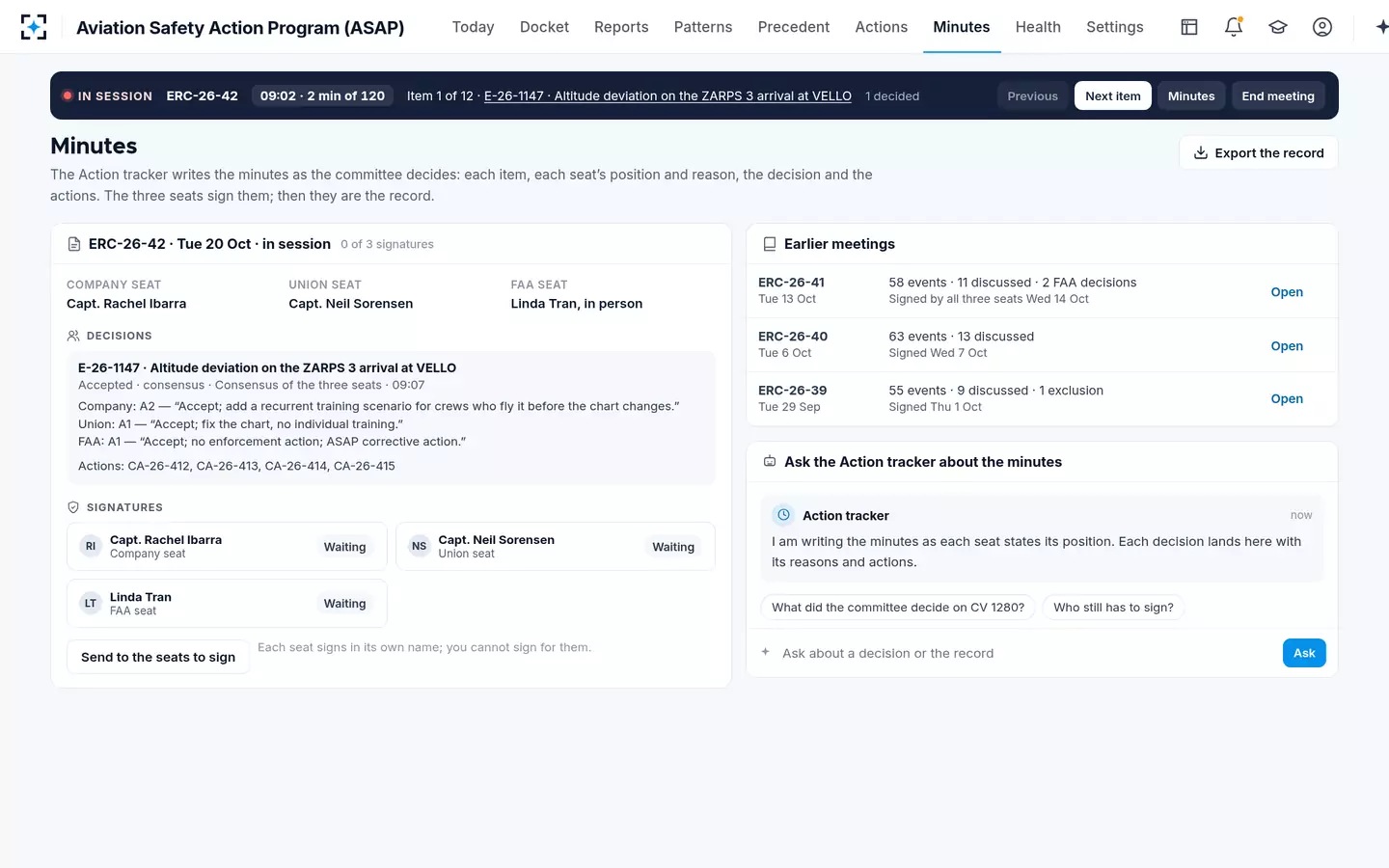 Aviation Safety Action Program (ASAP) — ERC minutes, written live