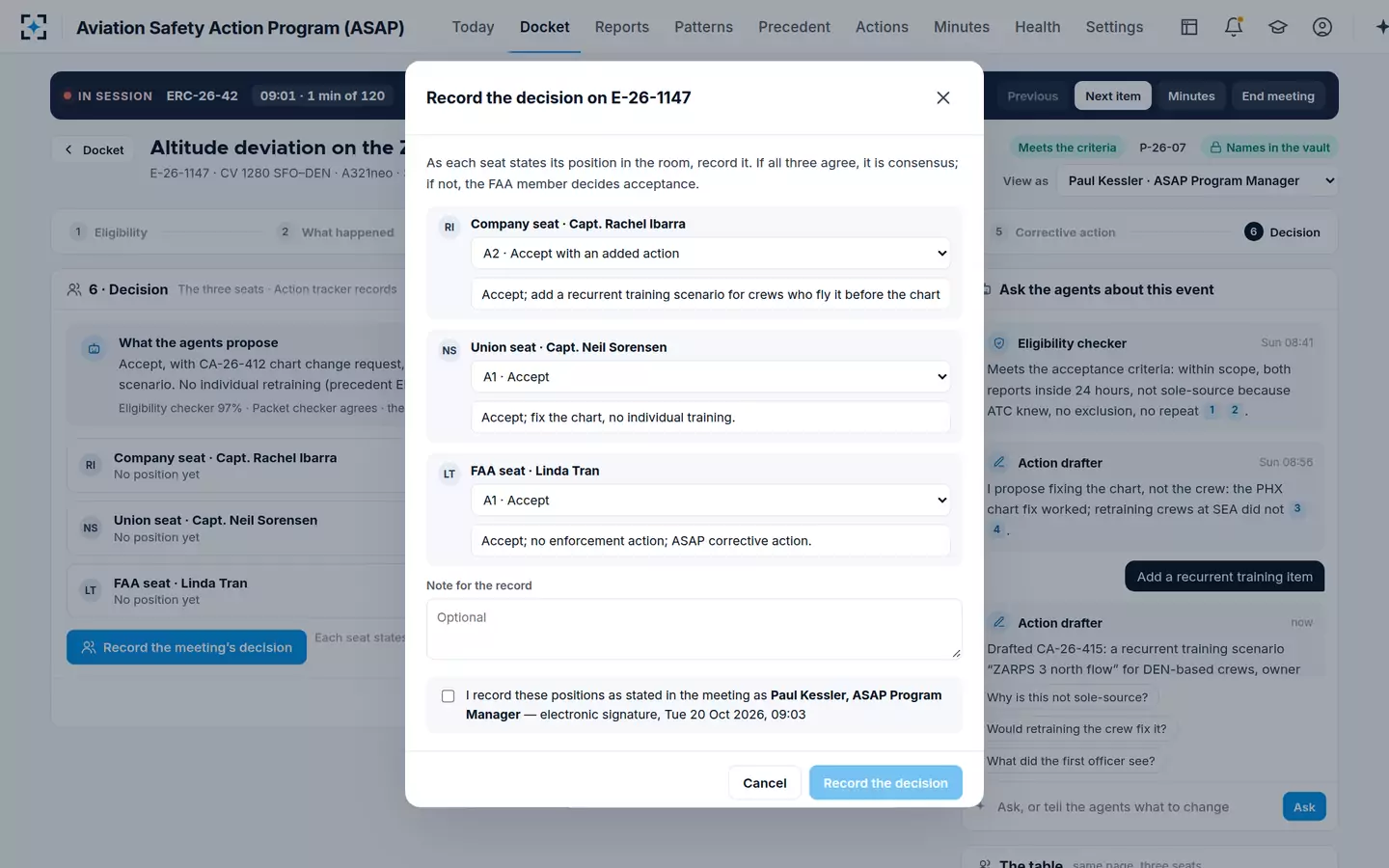 Aviation Safety Action Program (ASAP) — Recording the ERC decision