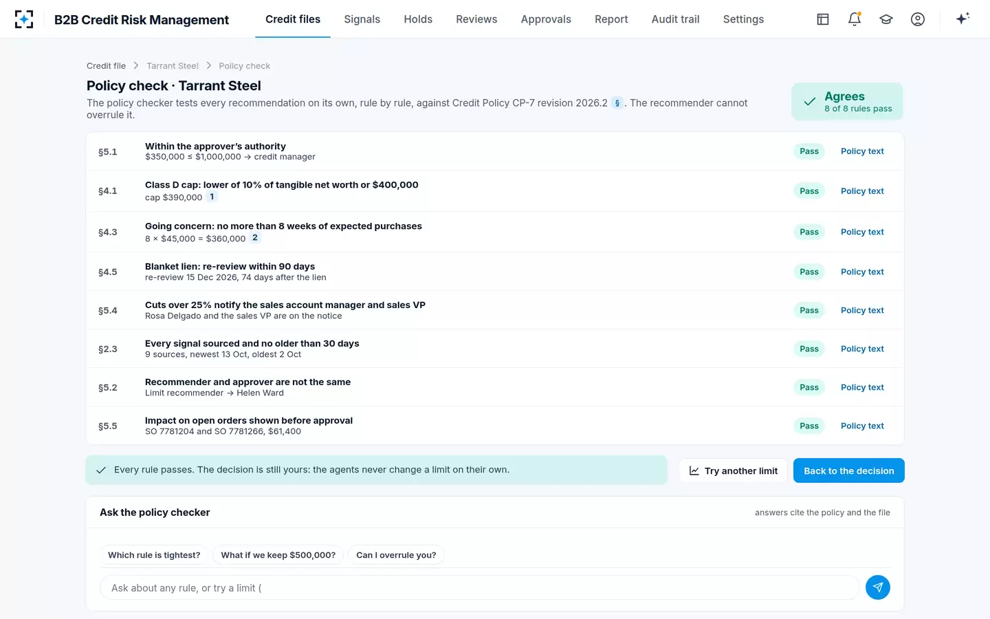 B2B Credit Risk Management — The policy check
