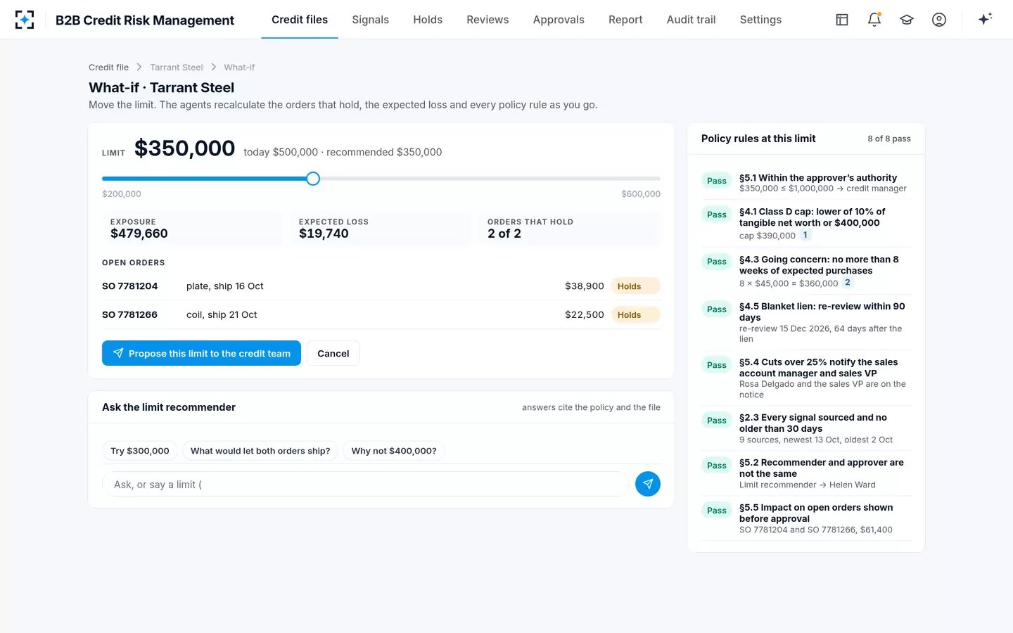 B2B Credit Risk Management — What-if