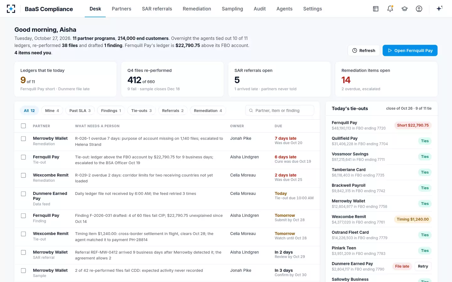 BaaS Compliance — The partner oversight desk
