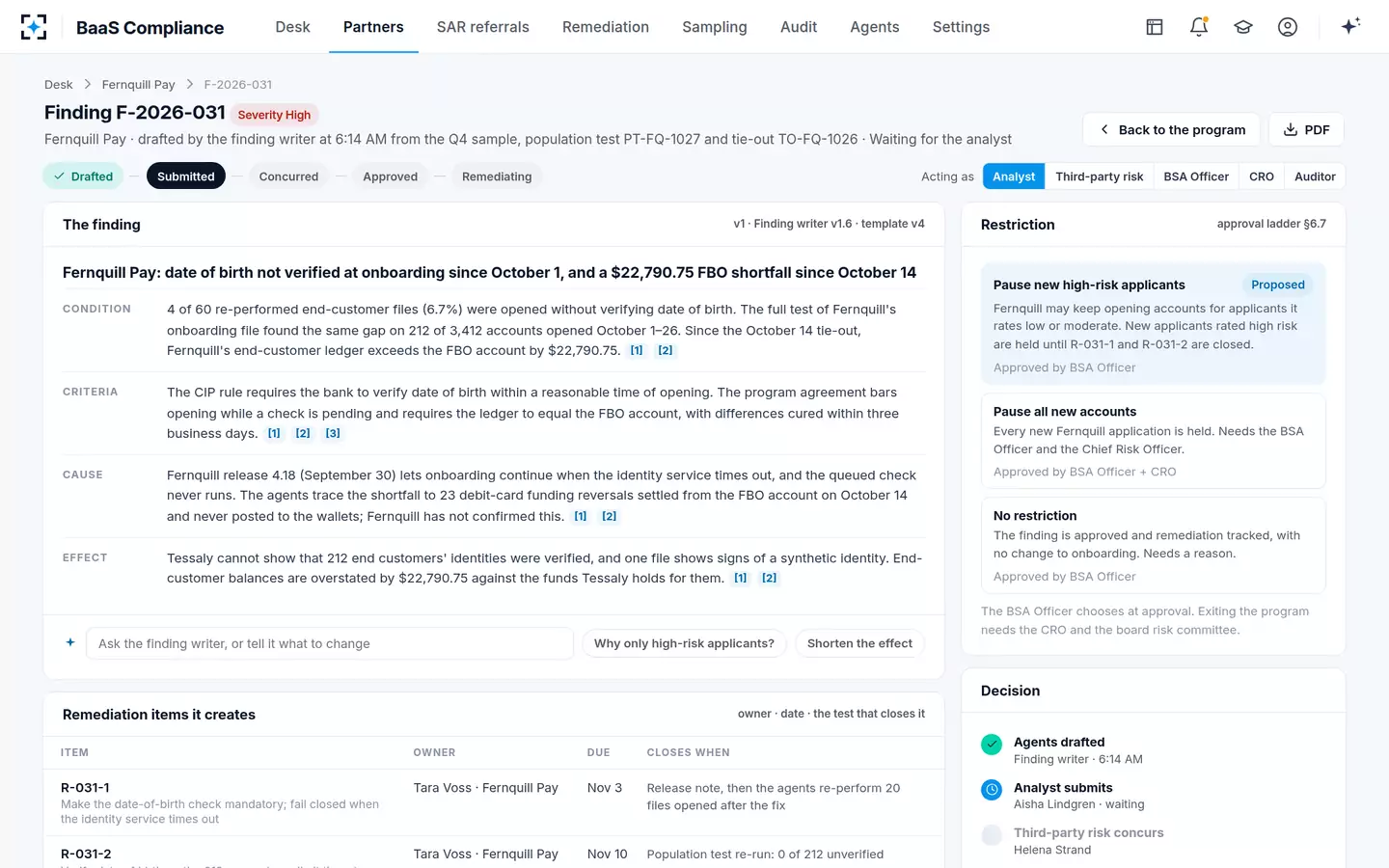 BaaS Compliance — The drafted finding