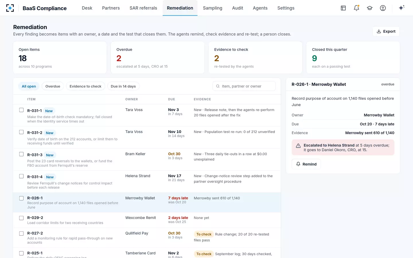 BaaS Compliance — Remediation that closes on a test