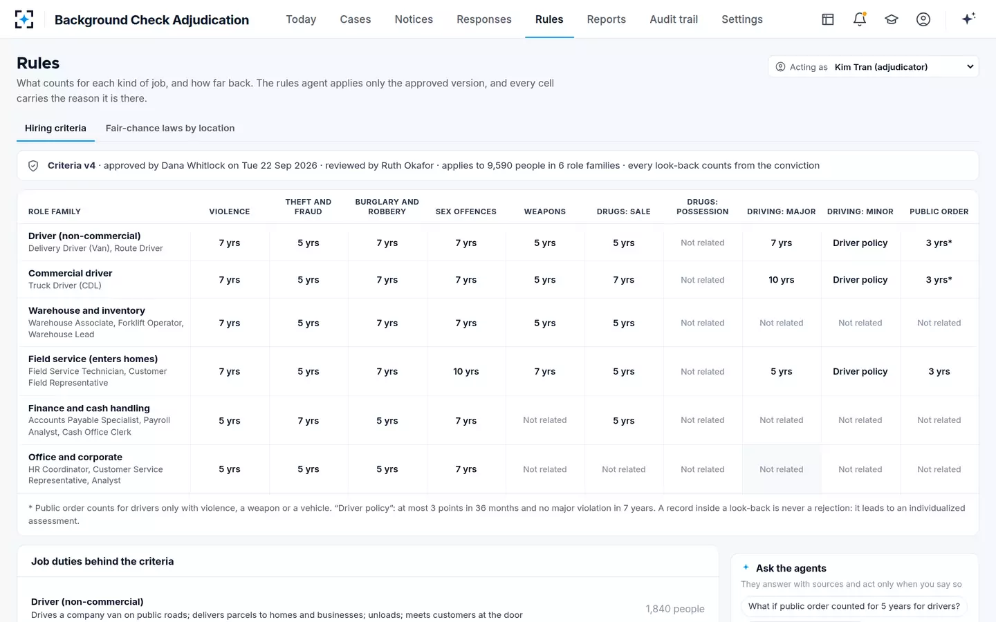 Background Check Adjudication — Hiring criteria