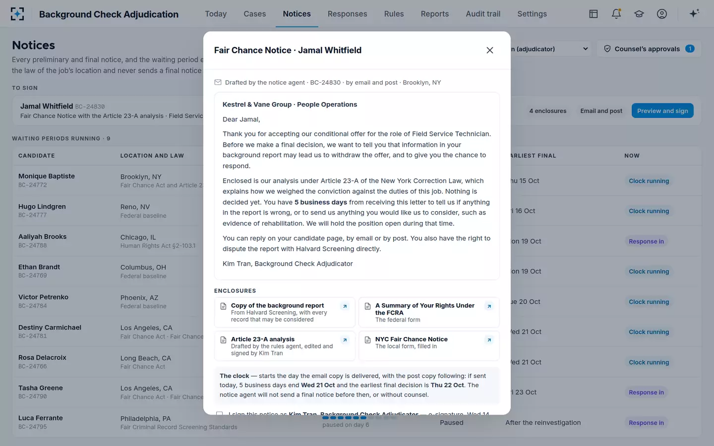 Background Check Adjudication — A Fair Chance Notice