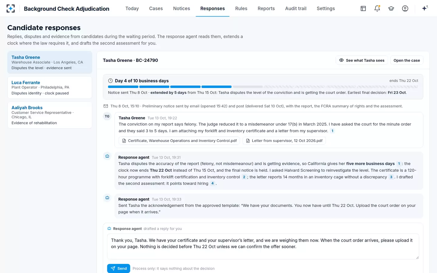 Background Check Adjudication — Candidate responses