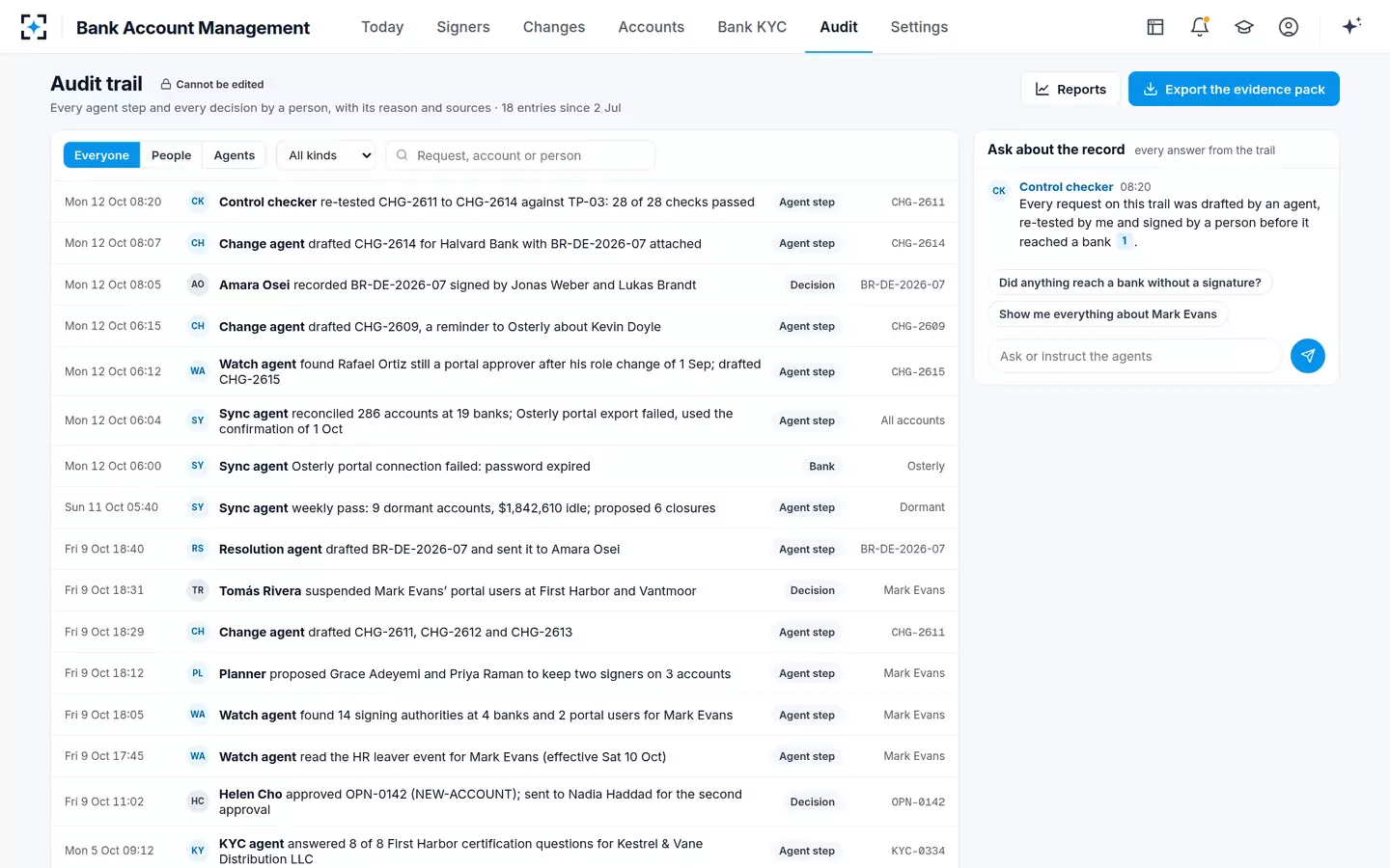 Bank Account Management — The audit trail