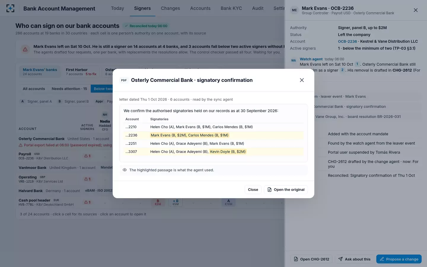 Bank Account Management — One cell, its source
