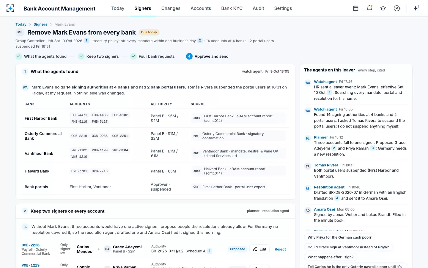 Bank Account Management — The leaver, found