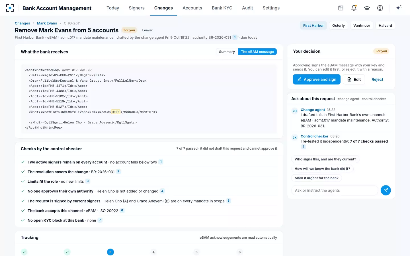 Bank Account Management — One bank request