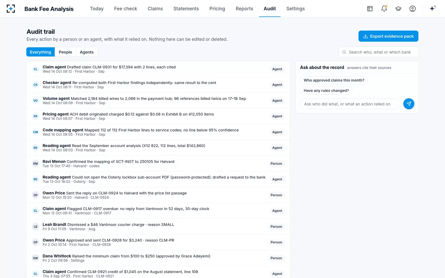Bank Fee Analysis — Audit trail