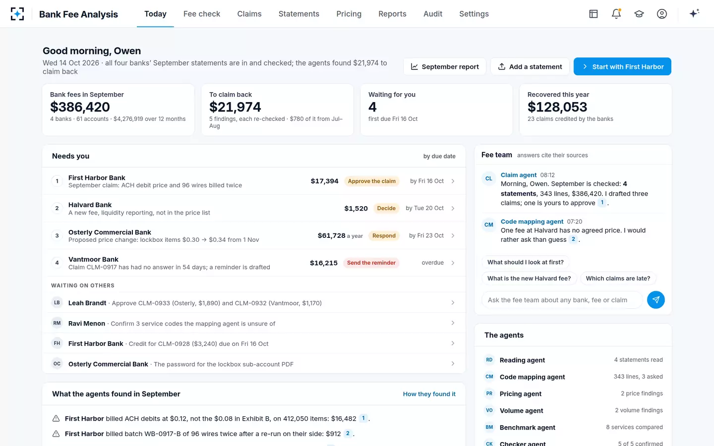 Bank Fee Analysis — Today