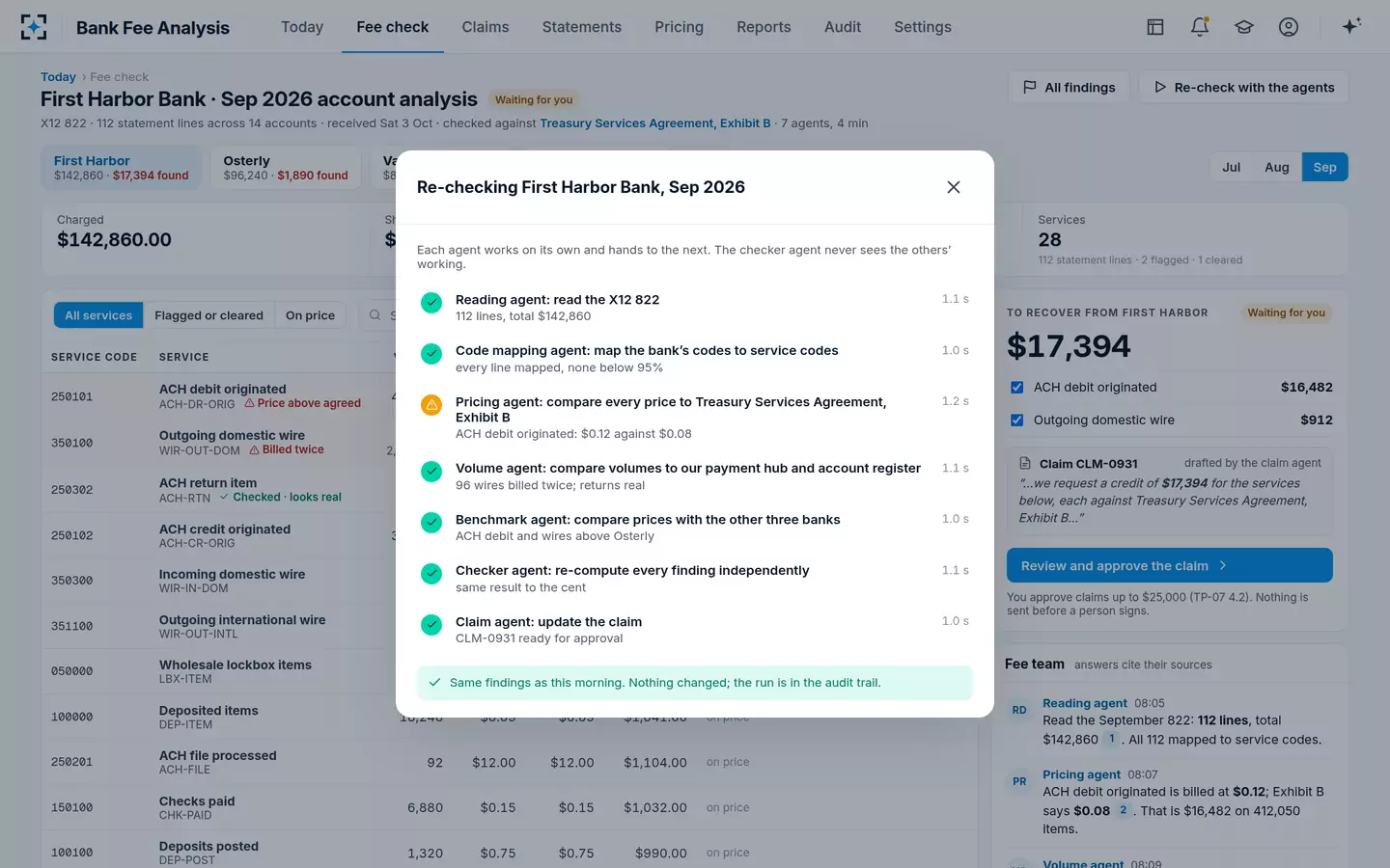 Bank Fee Analysis — Re-check with the agents