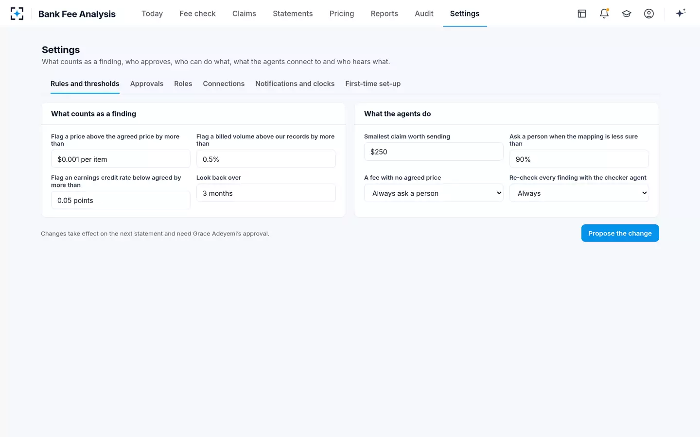 Bank Fee Analysis — Rules and thresholds
