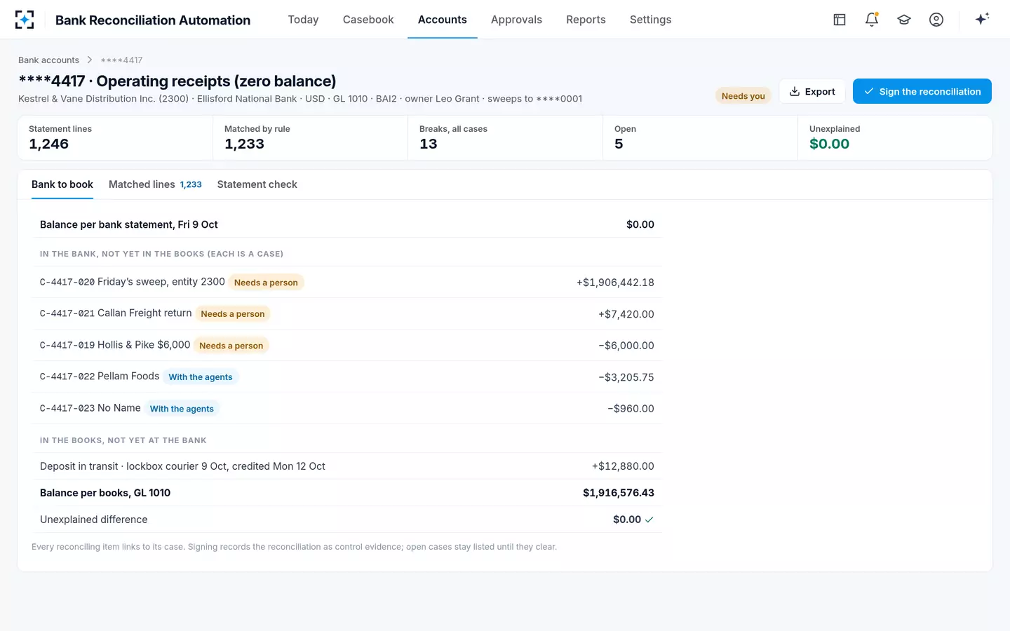 Bank Reconciliation Automation — Bank to book
