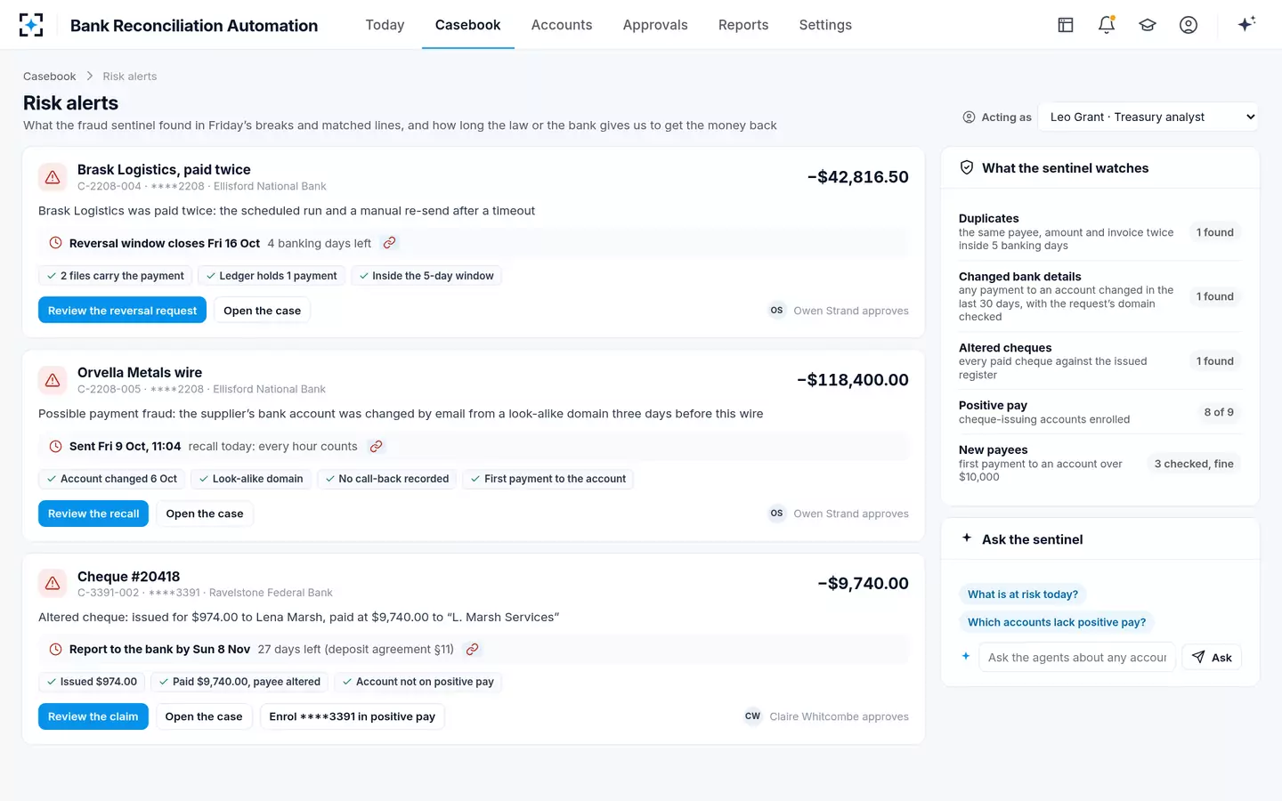Bank Reconciliation Automation — Risk alerts