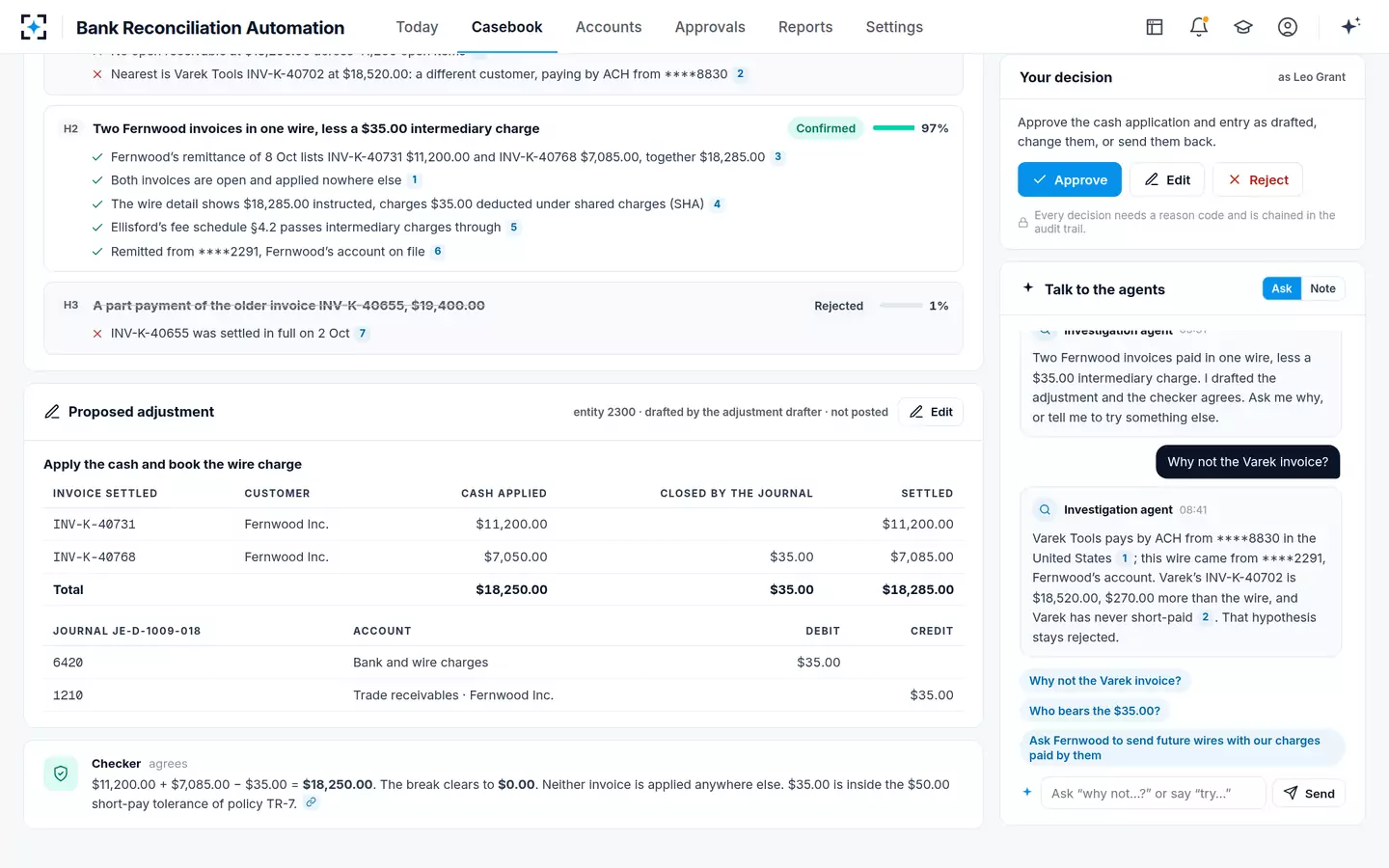 Bank Reconciliation Automation — Ask, and the checked draft
