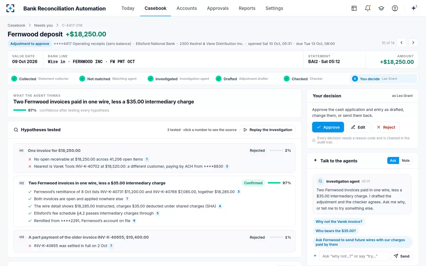 Bank Reconciliation Automation — A case and its hypotheses