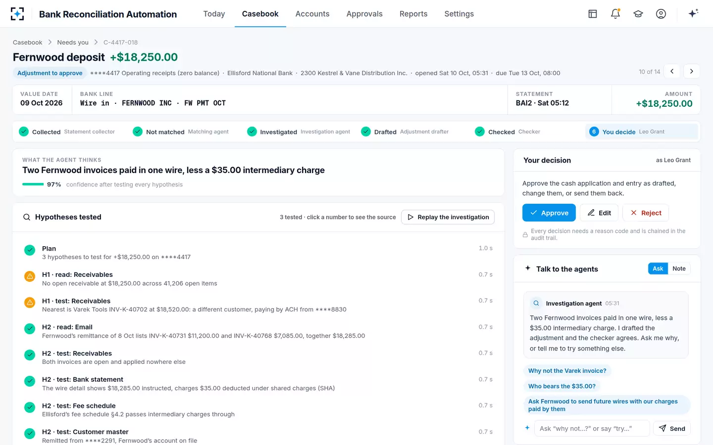 Bank Reconciliation Automation — Replay the investigation