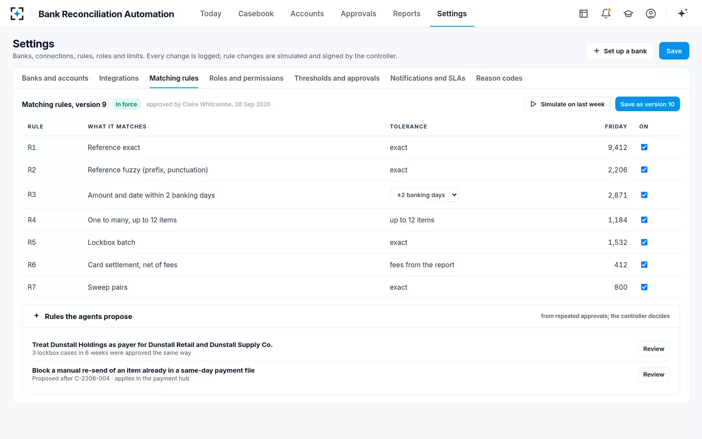 Bank Reconciliation Automation — Matching rules