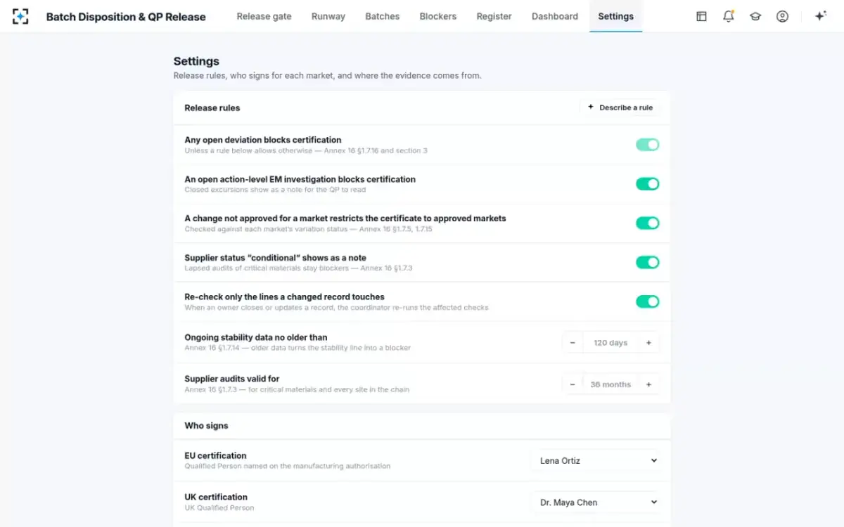 Batch Disposition & QP Release — Release rules