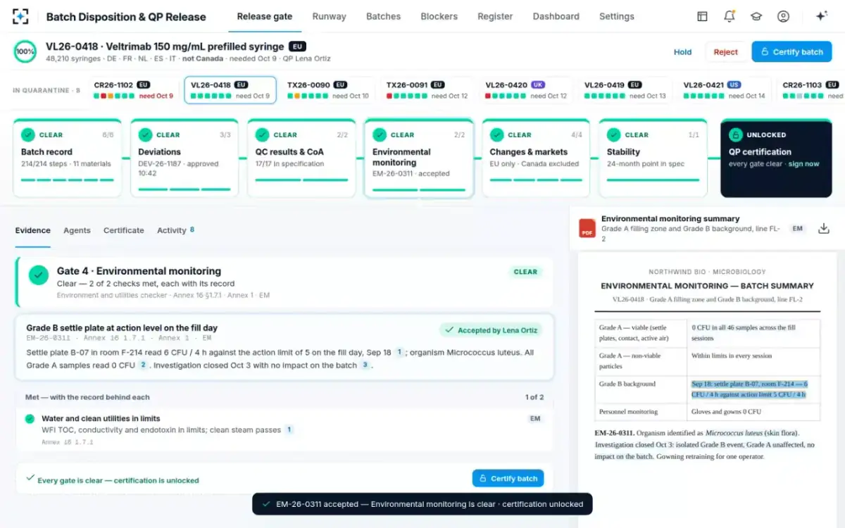Batch Disposition & QP Release — Certification unlocked