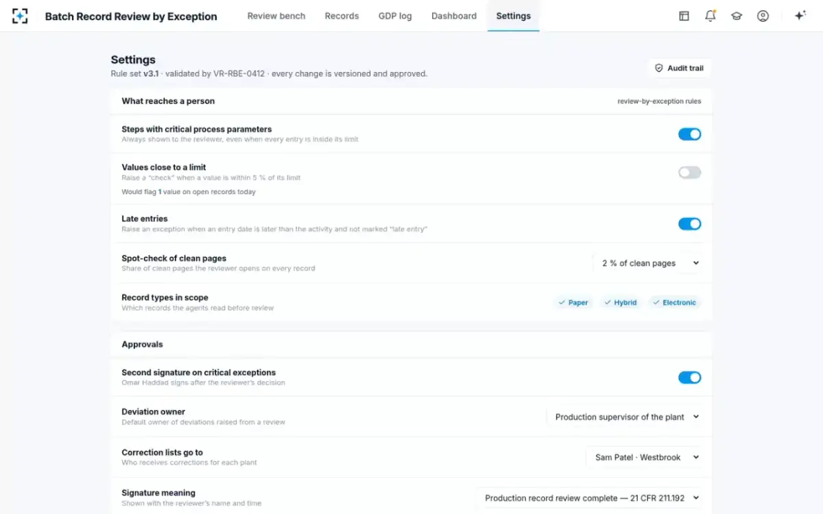 Batch Record Review by Exception — Your rules