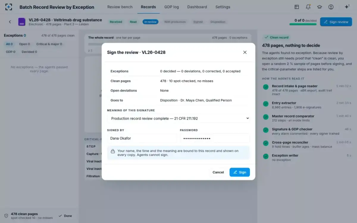 Batch Record Review by Exception — Sign the review