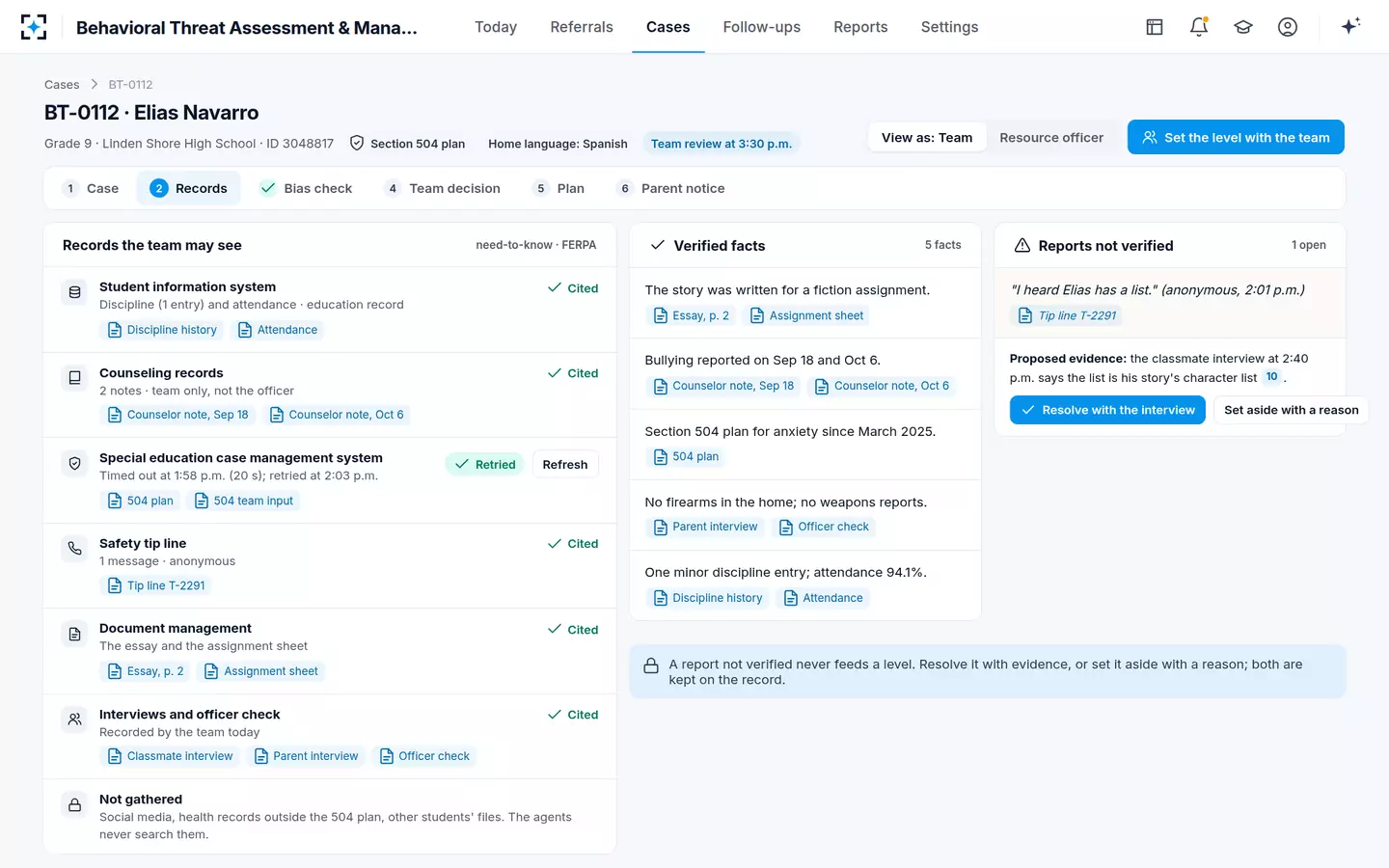 Behavioral Threat Assessment & Management — Records on a need-to-know basis