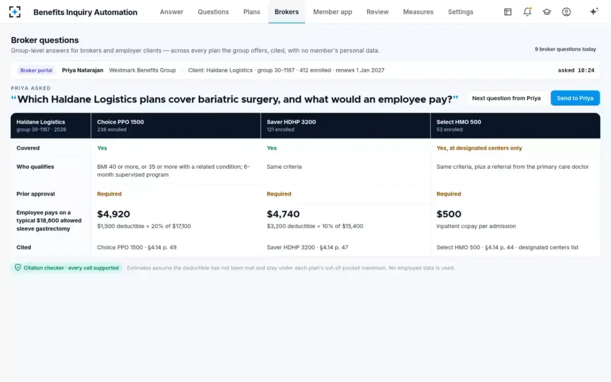 Benefits Inquiry Automation — Broker questions