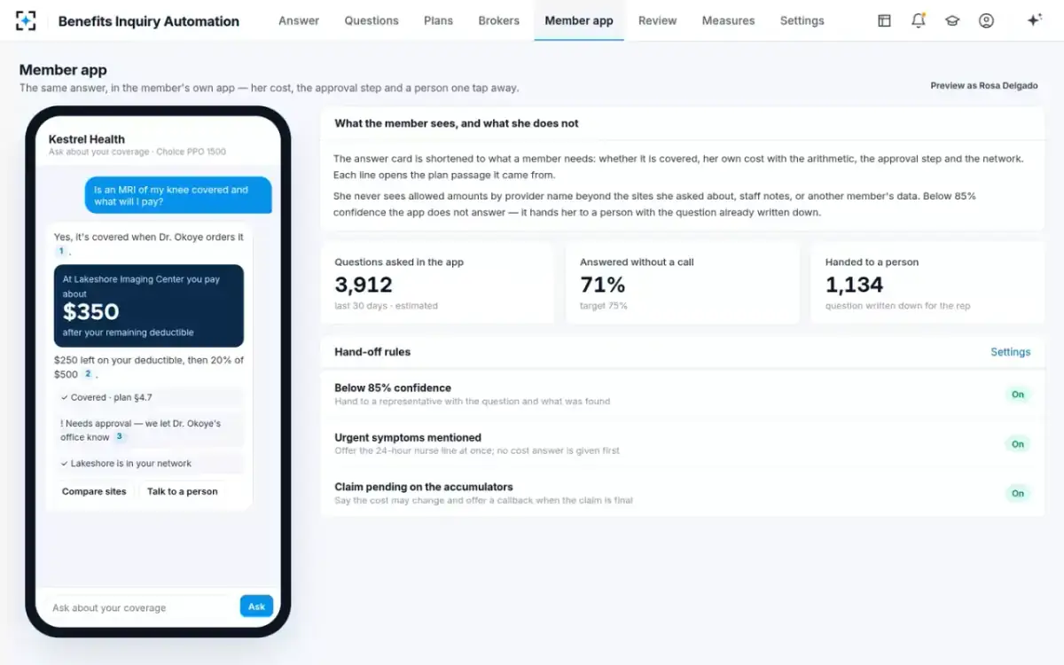 Benefits Inquiry Automation — The member app