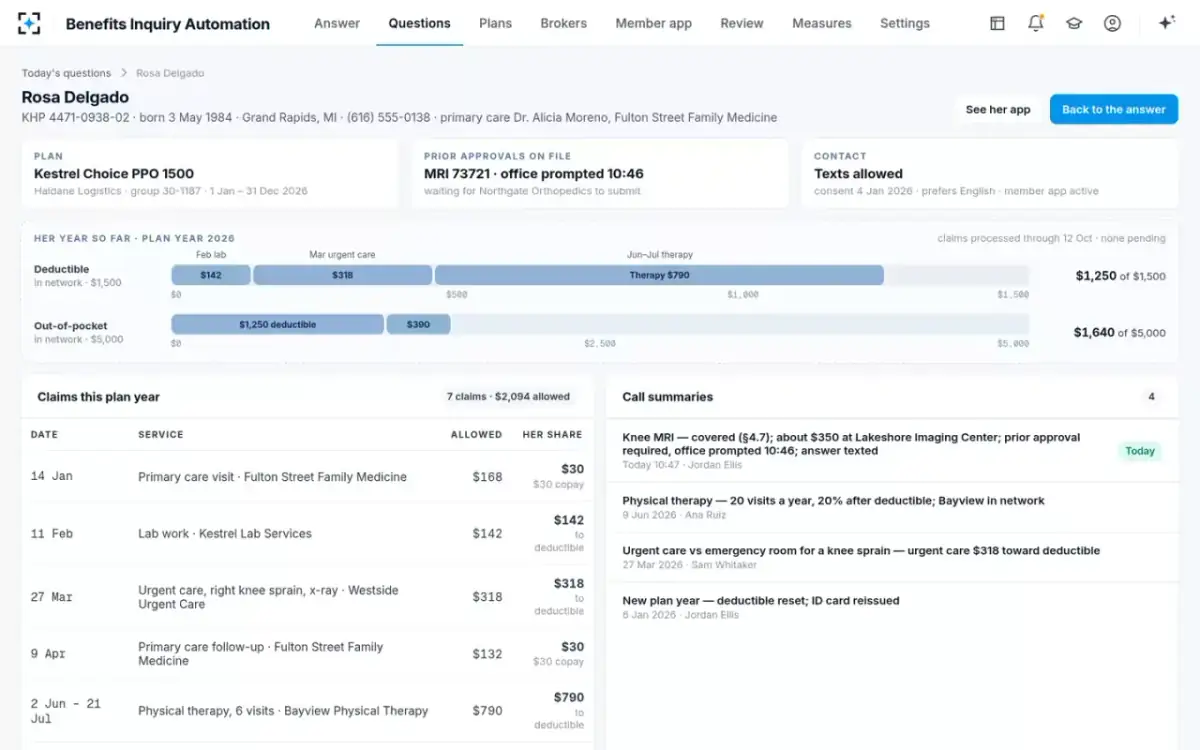 Benefits Inquiry Automation — The member record