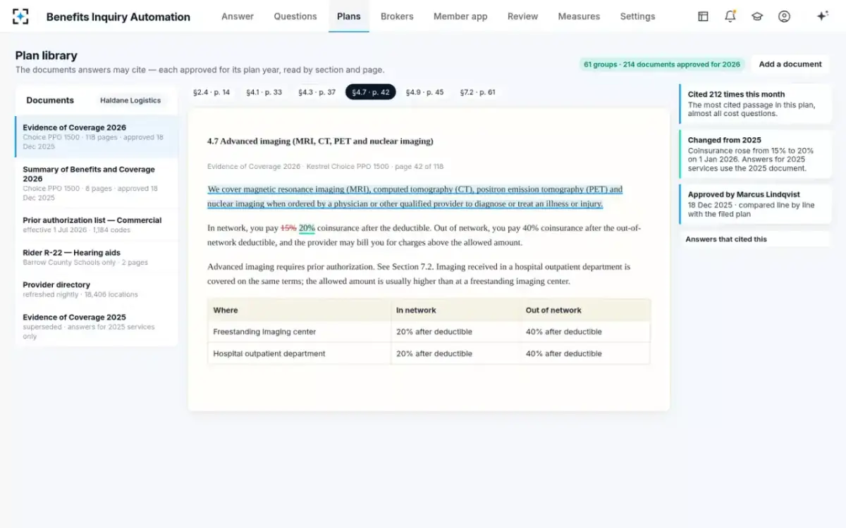 Benefits Inquiry Automation — Plan library