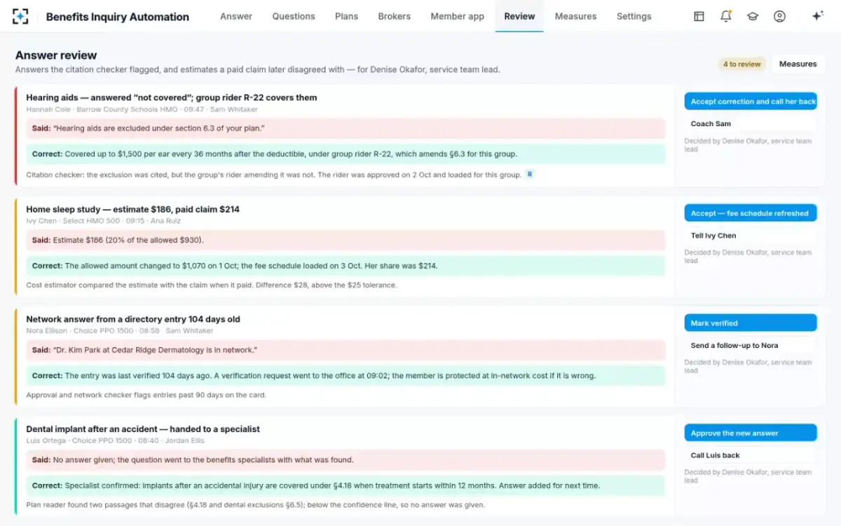 Benefits Inquiry Automation — Answer review