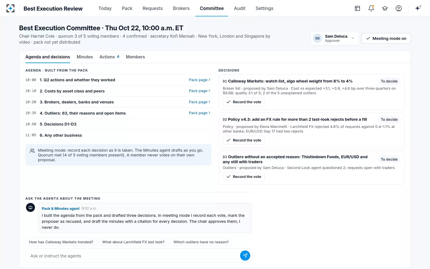 Best Execution Review — Best execution committee meeting