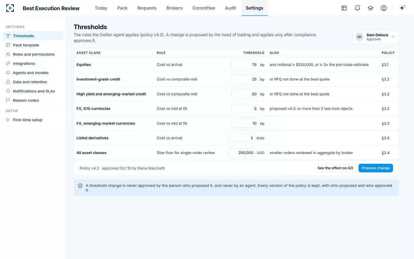 Best Execution Review — Best execution policy thresholds