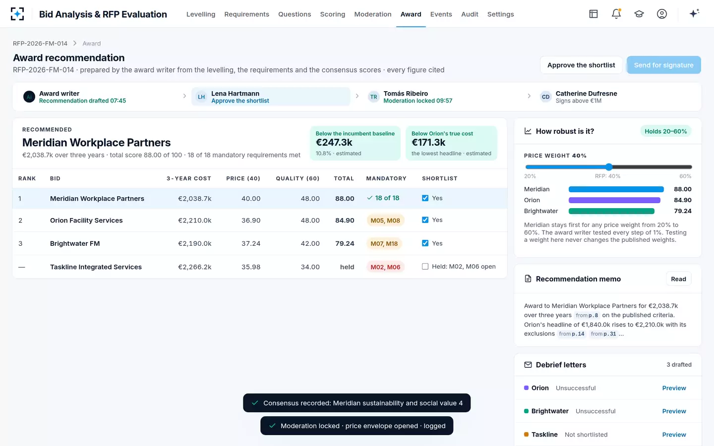 Bid Analysis & RFP Evaluation — Award recommendation